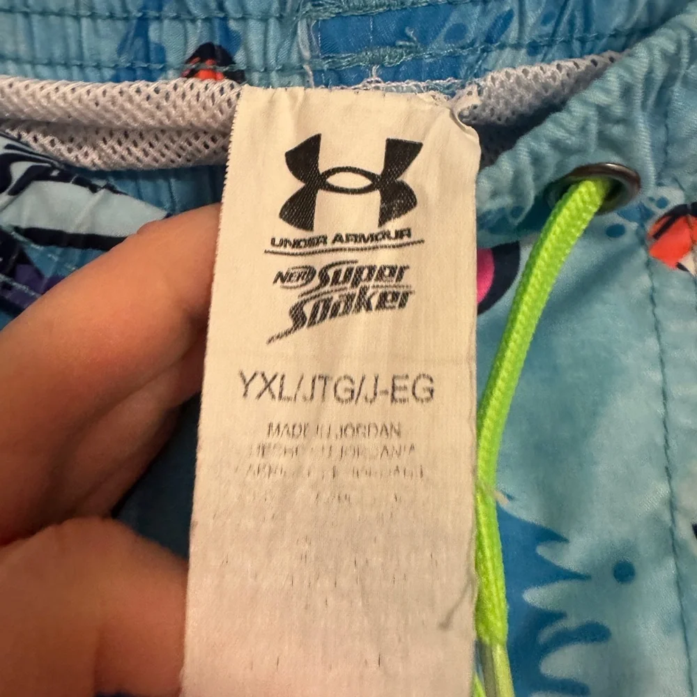 Under Armour Blue Swim Shorts with Neon Water Gun Print
